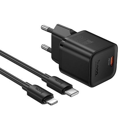 Сетевое зарядное устройство, 1 PD 20W  (N64), HOCO, Type-C to Lightning, черный