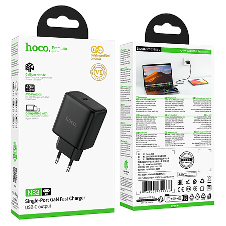 Сетевое зарядное устройство, 1 PD 40W (N83), HOCO, цвет черный
