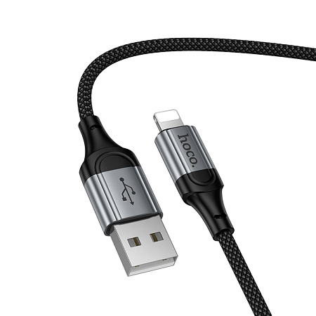 USB дата кабель Lightning, HOCO, X121, витой, длина 1.5м, черный