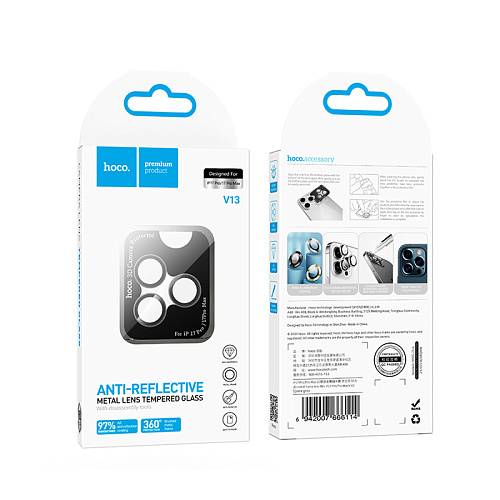 Защитное стекло для iPhone 17 Pro/17 Pro Max, V13, HOCO, на заднюю камеру, черный