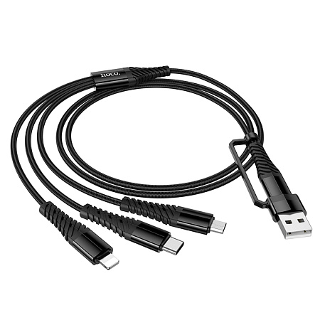 Кабель с USB/Type-C на Lightning+Micro+Type-C, X123, HOCO, черный