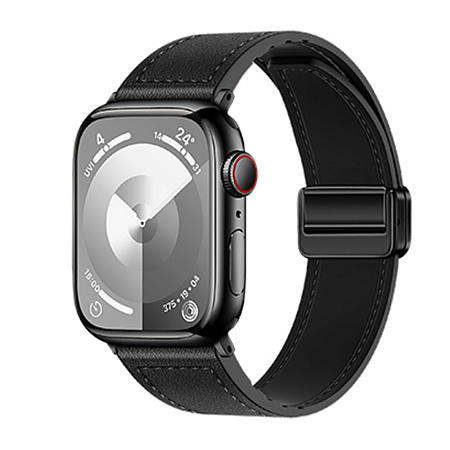 Ремешок на руку для Apple Watch 42/44/45/49 мм, HOCO, WA34, воловья кожа, двойная магнитная застежка, черный