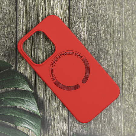 Чехол-накладка для iPhone 15 Pro, Silicon Case, магнитный (MagSafe), без лого, X-CASE, красный