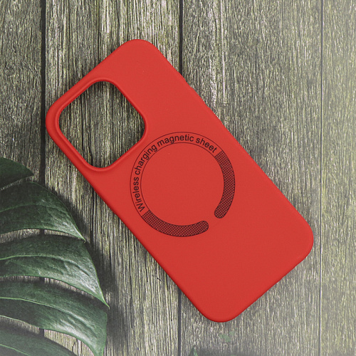 Чехол-накладка для iPhone 15 Pro, Silicon Case, магнитный (MagSafe), без лого, X-CASE, красный