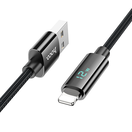 USB дата кабель Lightning, HOCO, U125, 1.2м, с дисплеем, черный