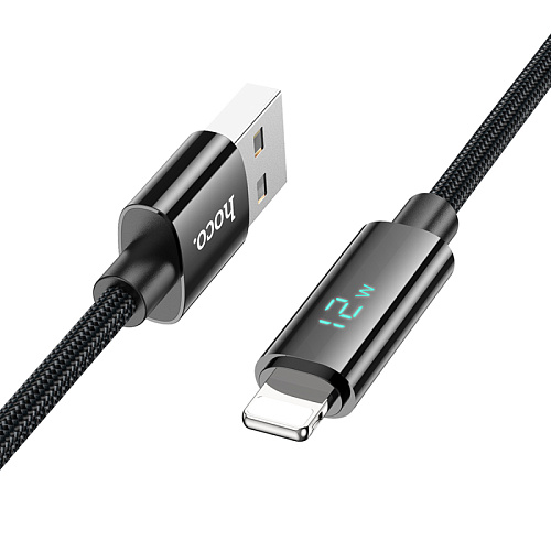 USB дата кабель Lightning, HOCO, U125, 1.2м, с дисплеем, черный