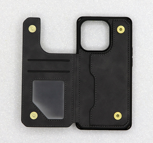 Чехол силиконовый для iPhone 14 Pro (6.1), с карманами для карт, противоударный, экокожа, DU DU, черный