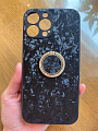 Чехол силиконовый для iPhone 13 Pro Max (6.7), с подставкой кольцом на палец со стразами, X-CASE, черный