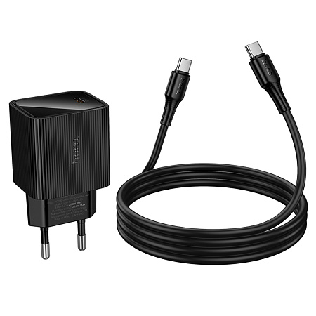 Сетевое зарядное устройство, 1 PD 20W  (CS82A), HOCO, Type-C to Type-C, с дисплеем, черный