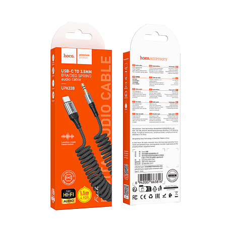 AUX Audio кабель 3,5 мм на Type-C, UPA33B, HOCO, витой, длина 1,5 метр, черный