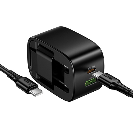 Сетевое зарядное устройство, 1 PD 20W + 1 USB 3.0 QC (CS101A), HOCO, Type-C to Type-C, складное, черный