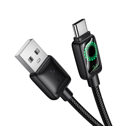 USB Кабель Type-C, HOCO, U146, 1.2 метра, с дисплеем, цвет черный, ток до 3А