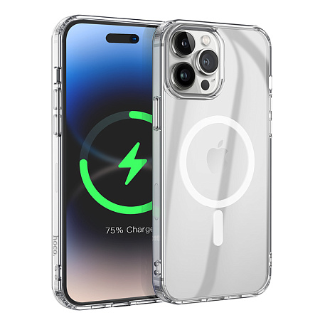 Чехол силиконовый для iPhone 14 Pro Max, Магнитный (Magsafe), HOCO, прозрачный