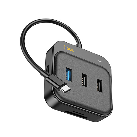 USB Хаб (HB38) с 1 Type-C на HDMI+SD/TF+1 USB 3.0+2 USB 2.0+1 PD, HOCO, черный
