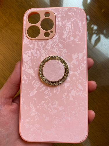 Чехол силиконовый для iPhone 13 Pro (6.1), с подставкой кольцом на палец со стразами, X-CASE, розовый