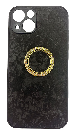 Чехол силиконовый для iPhone 13 (6.1), с подставкой кольцом на палец со стразами, X-CASE, черный