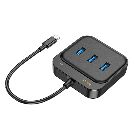 USB Хаб (HB35) с 1 Type-C на 3 USB 3.0+RJ45, HOCO, L=0.2M, черный