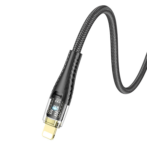 USB дата кабель Lightning, HOCO, U121, 1.2м, прозрачный черный
