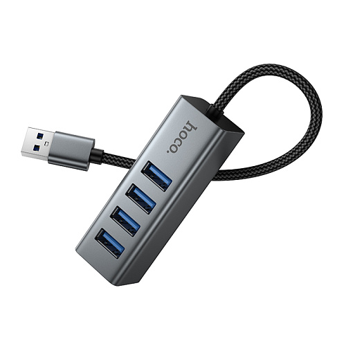 USB Хаб (HB1B) c 1 USB на 4 USB 3.0, HOCO, скорость передачи: до 5 Гбит/с, серый