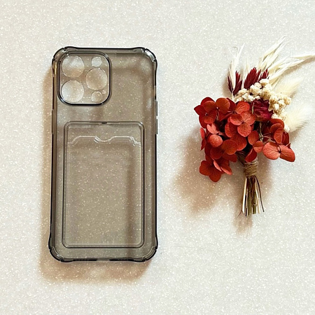 Чехол силиконовый для iPhone 15 Pro Max (6.7), с карманом для карты, с защитой камеры, X-CASE, затемненный