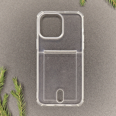 Чехол силиконовый для iPhone 14 Pro (6.1), с карманом для карты, X-CASE, прозрачный