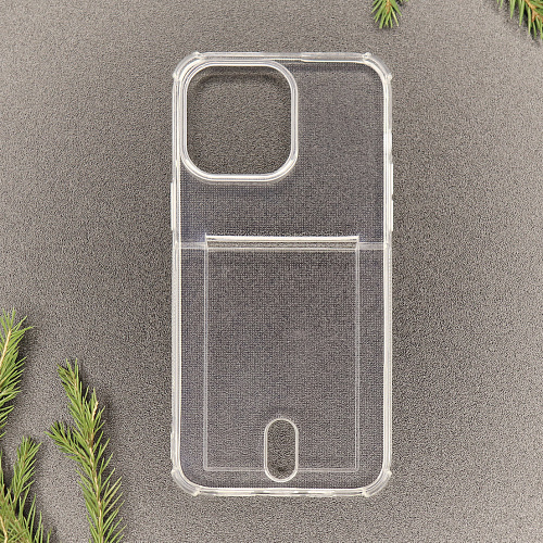 Чехол силиконовый для iPhone 14 Pro (6.1), с карманом для карты, X-CASE, прозрачный