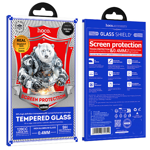 Защитное стекло на Samsung Galaxy S24 Ultra, A888, HOCO, HD, черное