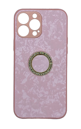 Чехол силиконовый для iPhone 13 Pro (6.1), с подставкой кольцом на палец со стразами, X-CASE, розовый