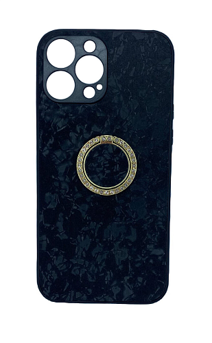 Чехол силиконовый для iPhone 13 Pro (6.1), с подставкой кольцом на палец со стразами, X-CASE, черный