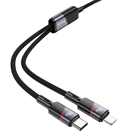 Кабель с 1 Type-C на 1 Type-C и 1 Lightning, U139, HOCO, 100W, черный