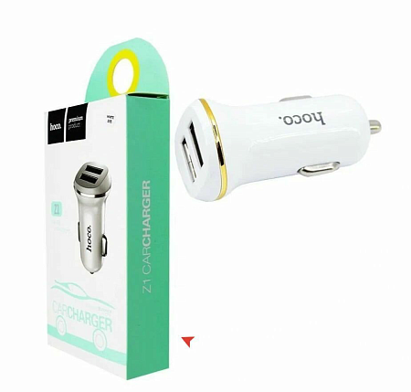 Автомобильное зарядное устройство, 2 USB 2.1A (Z1), usb cable lightning, HOCO, белый