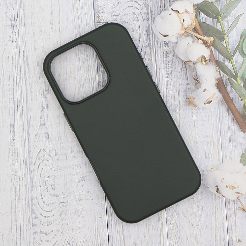 Чехол-накладка для iPhone 16 Pro, экокожа, магнитный (MagSafe), без лого, X-CASE, темно-зеленый