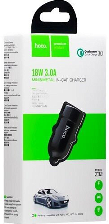 Автомобильное зарядное устройство, 1 USB 18W, QC3.0 (Z32A), HOCO, черный