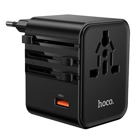 Переходник на розетку (все виды), 2 PD+1 USB, AC31, HOCO, черный