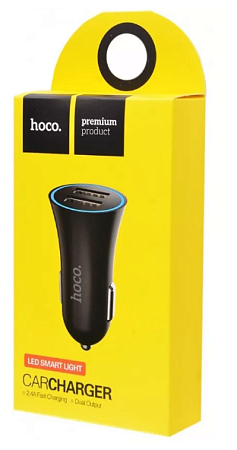 Автомобильное зарядное устройство, 2 USB 2.4A (UC204), HOCO, черный