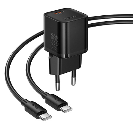 Сетевое зарядное устройство, 1 PD 20W (N64), HOCO, Type-C to Type-C, черный