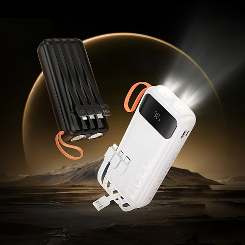 Универсальный Доп. Аккумулятор 20000mAh, J151A, HOCO, выход 4 кабеля: Micro, Type-C, Lightning, USB, черный