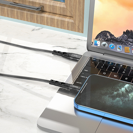 USB дата кабель Lightning, HOCO, U105, 1.2м, черный