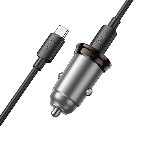 Автомобильное зарядное устройство, 1 USB QC3.0 18W, 1 PD 25W (NZ16A), HOCO, Type-C to Type-C, серый