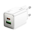 Сетевое зарядное устройство, 1 USB 3.0 QC+1 PD 20W (N46), HOCO, белый