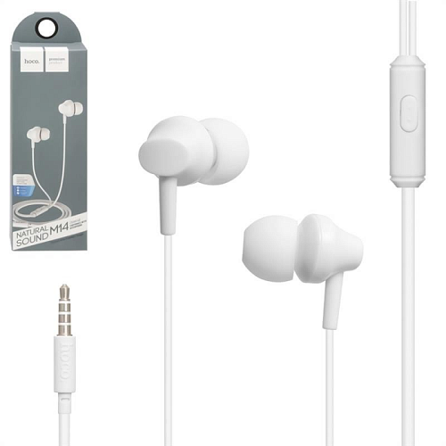 Проводные наушники M14 Universal Earphone, вакуумные с микрофоном, HOCO, белые