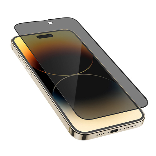 Защитное стекло на iPhone 13 (6.1)/13 Pro/14/16e, G11, HOCO, Full screen HD privacy protection tempered glass, черное