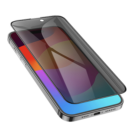 Защитное стекло для iPhone 15 Pro, A12 Pro, HOCO, Privacy Nano 3D full screen edges, черное