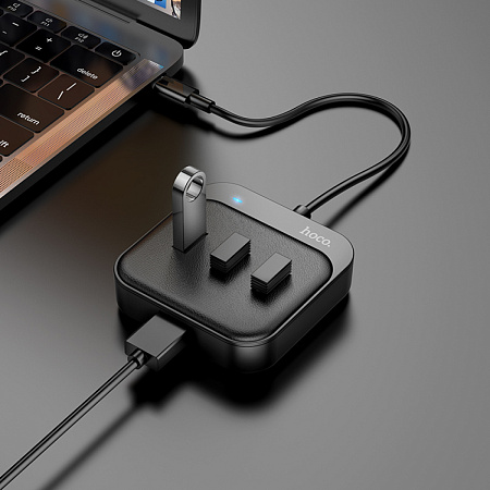 USB Хаб (HB31) с 1 Type-C на 1 USB 3.0+3 USB 2.0, L=0.2M, HOCO, черный