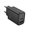 Сетевое зарядное устройство, 1 USB 3.0 QC+1 PD 20W (N61), HOCO, черный