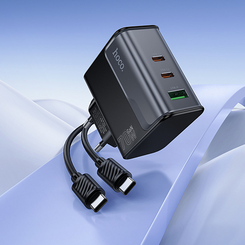 Сетевое зарядное устройство, 2 PD 70W + 1 USB 3.0 QC (CS75A), HOCO, Type-C to Type-C, черный