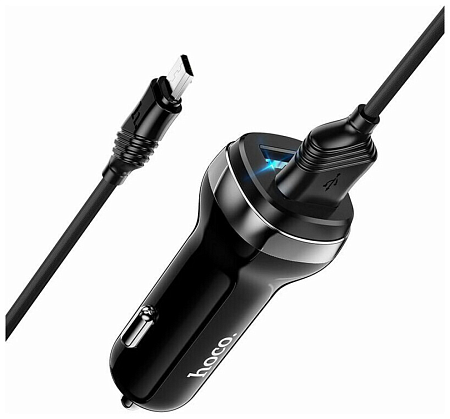 Автомобильное зарядное устройство, 2 USB 2.4A (Z40), usb cable micro, HOCO, черный