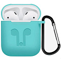 Чехол силиконовый для Airpods 1/Airpods 2 case, X-CASE, бирюзовый с карабином, &amp;
