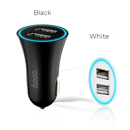 Автомобильное зарядное устройство, 2 USB 2.4A (UC204), HOCO, черный