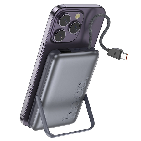 Универсальный Доп. Аккумулятор 10000mAh, Q43, HOCO, 1 PD/Type-C 20W, беспроводная зарядка (MagSafe), с подставкой, серый